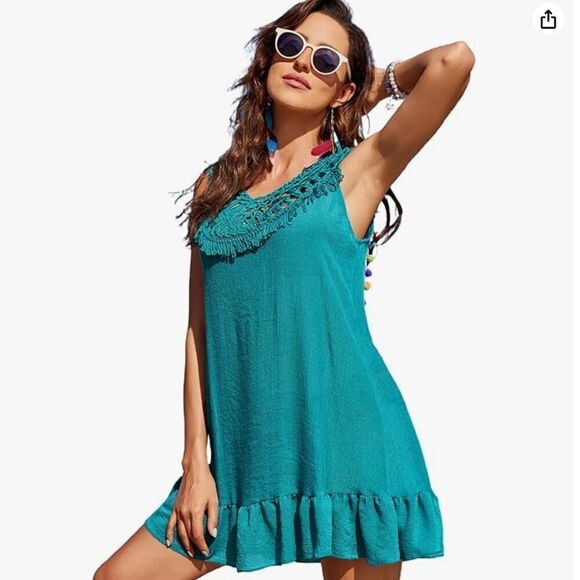 Aolro Ladies Green Hollow out coverup sleeveless NWT size small - Picture 1 of 9